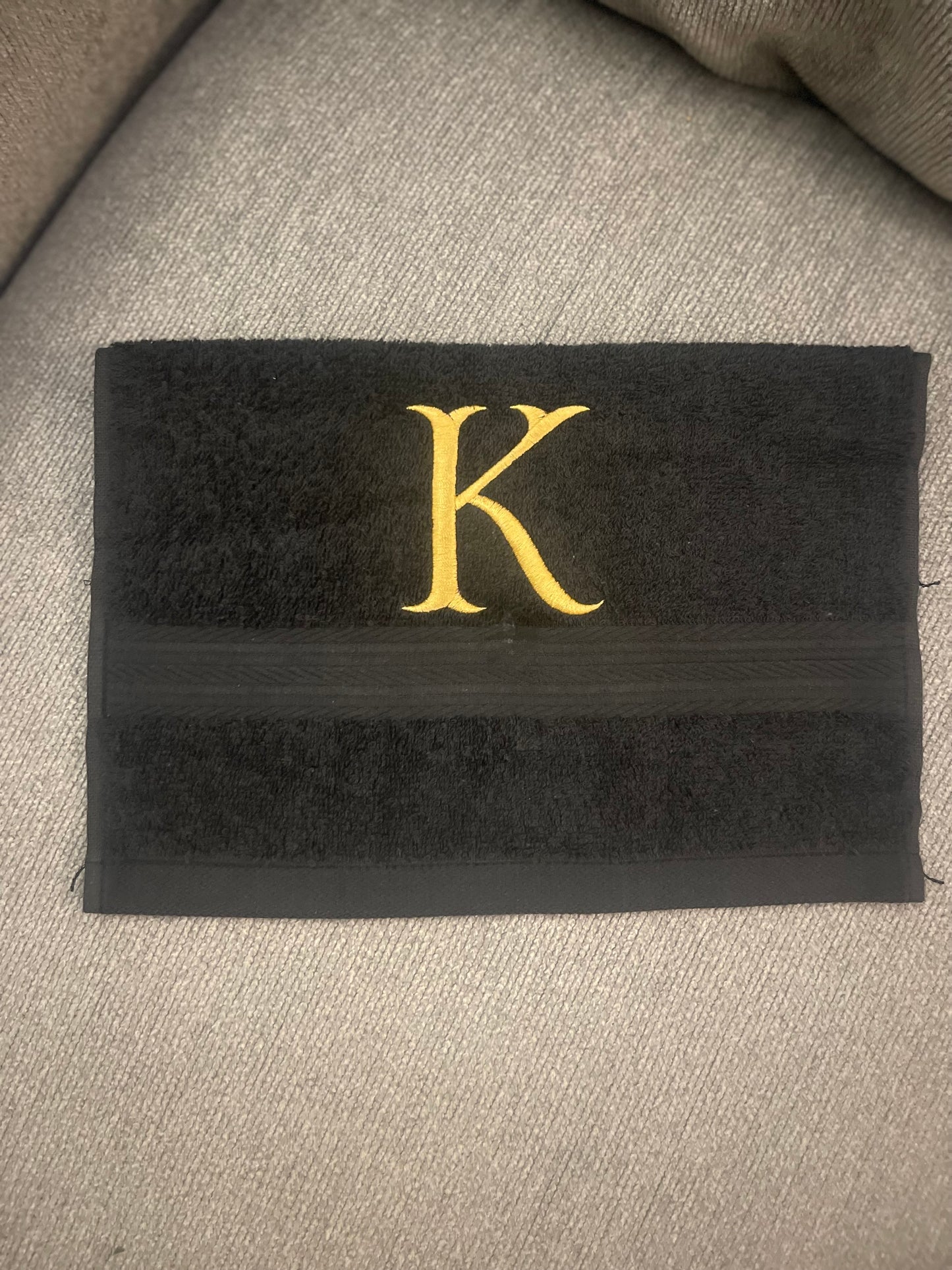 Monogrammed Hand Towel - Black w/ gold lettering